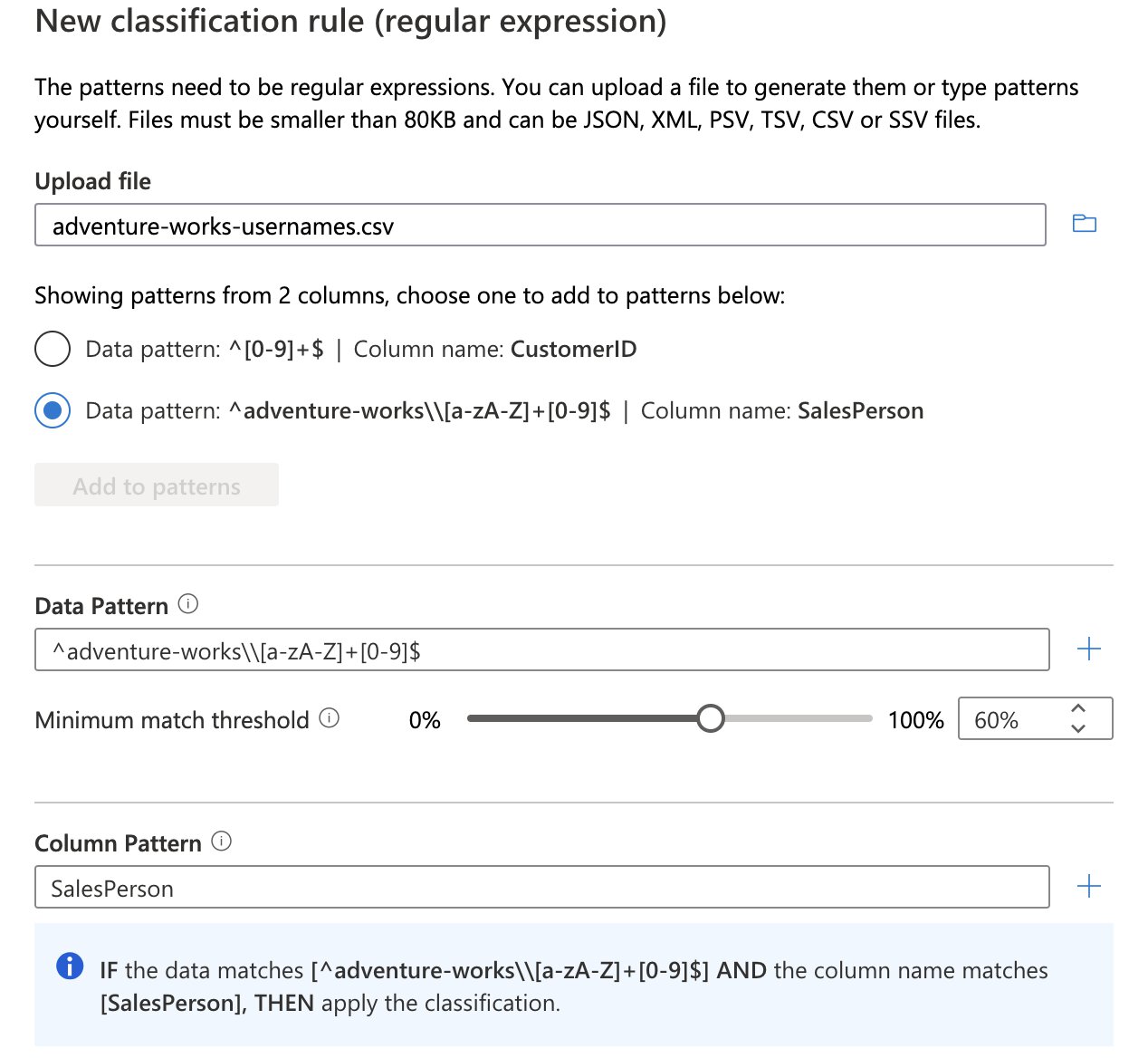 Image of the new classification rule with regular expression window. 